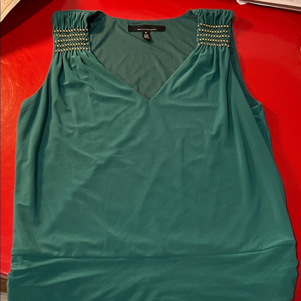 White House Black Market Teal Embellished Blouse - Picture 2 of 5